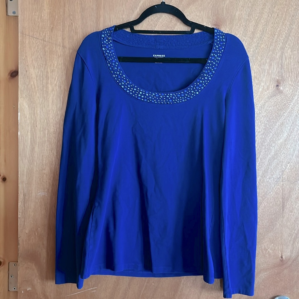 EXPRESS Blue long sleeve shirt with embellished collar